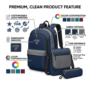 Ensemble de sacs à dos scolaires personnalisés Lilac avec logo, sac à dos souple en Oxford avec trousse pour adolescents - Product Image 2