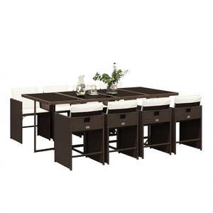 Set da Pranzo da Giardino in Rattan PE Marrone Pieghevole per 8 Persone, Arredamento da Esterno in Stile Contemporaneo - Product Image 1