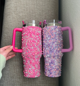Gobelets en perles colorées personnalisées en acier inoxydable de 40oz Tasses de voyage en perles bling Cadeaux pour elle Premium pour tasses - Product Image 1