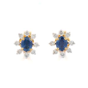 Luxe 18K Solide Jaune Or Boucles D'oreilles Goujons Naturel Bleu Saphir Diamant Gemme À La Mode Style Mariage Fiançailles Fête Cadeau - Product Image 2