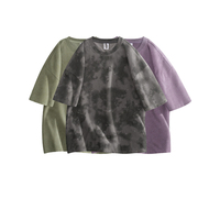 HEALY 220 Gram Kaos Batik Lengan Pendek Gaya Retro untuk Pria, Kain Distressed Hasil Cuci Air dengan Pola Cetak