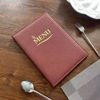 Menu de mariage pour restaurant de style occidental avec logo doré, couverture de menu en cuir PU A4, porte-menu fixé par clous en cuivre