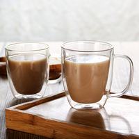 Desain Kustom Sampel Gratis Gelas Teh Tahan Panas Borosilikat Cangkir Kopi Gelas Dinding Ganda Gelas Berdinding Ganda