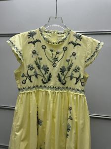 Robe midi à manches bouffantes, style ethnique rétro français, à fleurs, avec broderie en point de croix, taille haute, pour femmes - Product Image 5