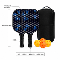 Hochwertiges Pickleball-Schläger-Set aus Fiberglas 2 Schläger 4 Bälle 1 Tragetasche Leichtgewichtig 230g für Senioren Freizeitspieler
