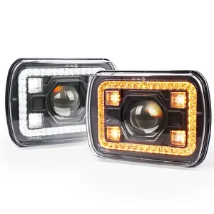 OVOVS 7x6 LED Headlights With Crystal Halo White DRL Amber Turn Signal Square Headlamp For Jeep XJ YJ Trucks GMC Toyota Nissan