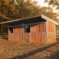 Box de Luxe Haut de Gamme pour Chevaux en Bambou Galvanisé et Revêtu par Poudrage, Extérieur avec Toit, Taille Personnalisée, Structure en Acier