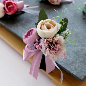 Набор из корсажа и бутоньерки ручной работы, Искусственный Пион, роза, корсаж на запястье, браслет и бутоньерка для жениха, для мужчин, Свадебный выпускной - Product Image 4