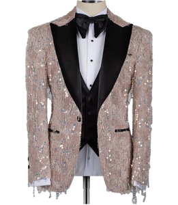 Blazer de luxe pour homme, style britannique, à sequins dorés brillants, simple boutonnage, pour soirées, bals de promo, spectacles et tenues de costume d'affaires, orné de strass - Product Image 2
