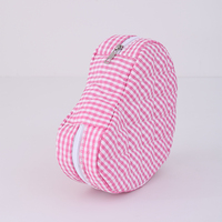 Sac de maquillage portable à fermeture éclair personnalisé en tissu écologique à motif écossais en forme de cœur pour filles