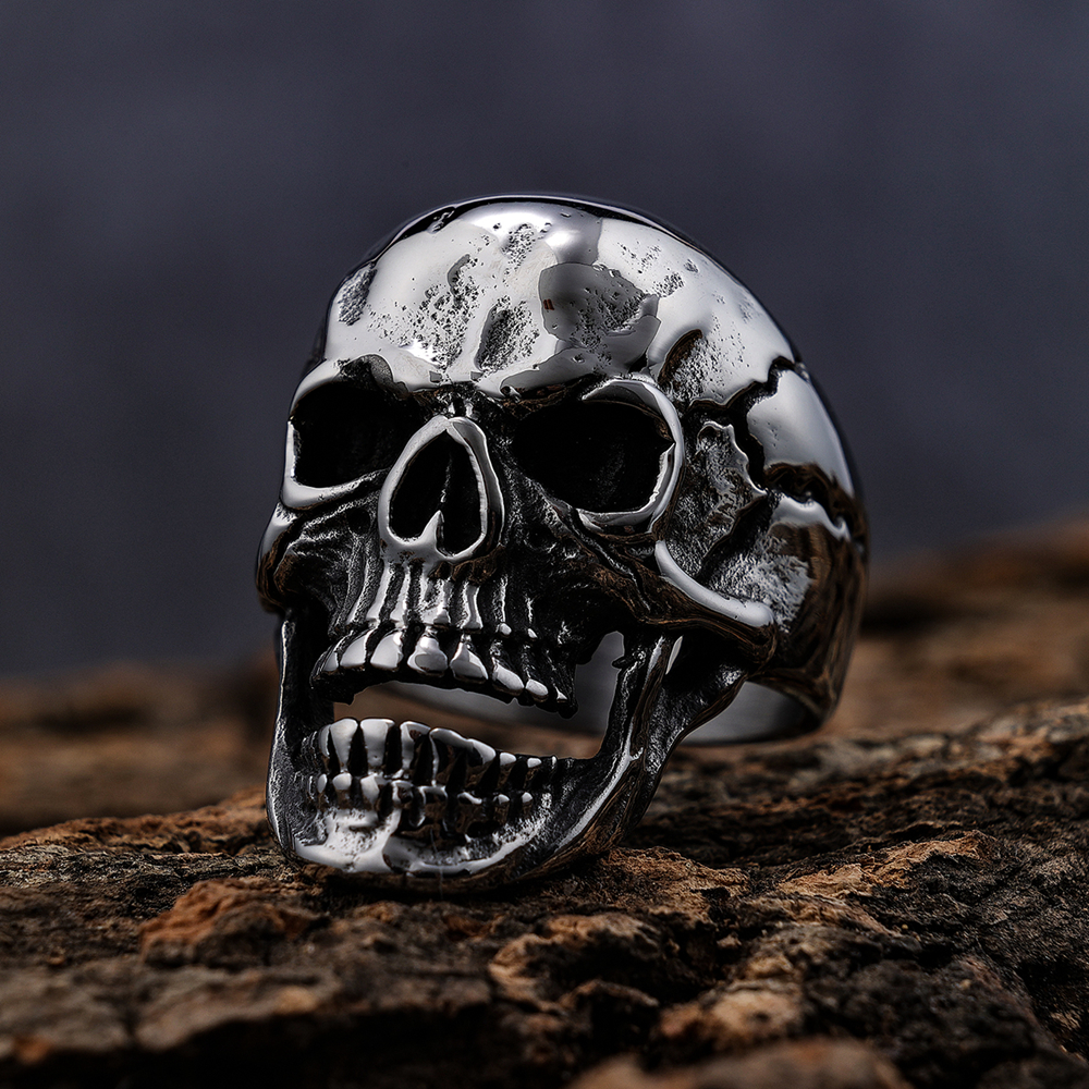 Mens Punk Bikers Skull Ring Stainless Steel Heavy Gothic