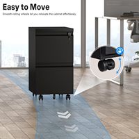 Armoire de classement mobile en métal à 2 tiroirs avec roulettes anti-basculement, verrouillage, design compact anti-poussière pour bureau à domicile (noir)
