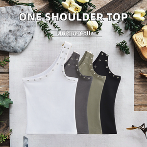 Top Corto Sexy de Un Solo Hombro para Mujer, Estilo Urbano, Sin Mangas, Acanalado, Estilo Y2K, Grunge Punk, Asimétrico, Casual, Ajustado - Product Image 2