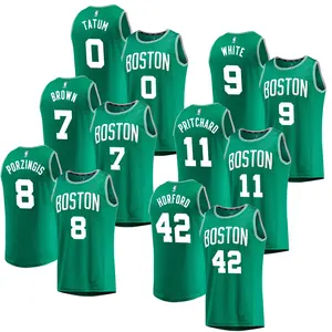 셀틱스 패스트 브레이크 농구 저지 자수 스티치 보스턴 유니폼 사용자 정의 남자 셔츠 에디션 그린