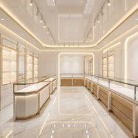 Solution d'affichage intérieur pour bijouterie tout-en-un : Vitrine murale LED pour bijoux, comptoir de présentation en verre avec tiroir de rangement