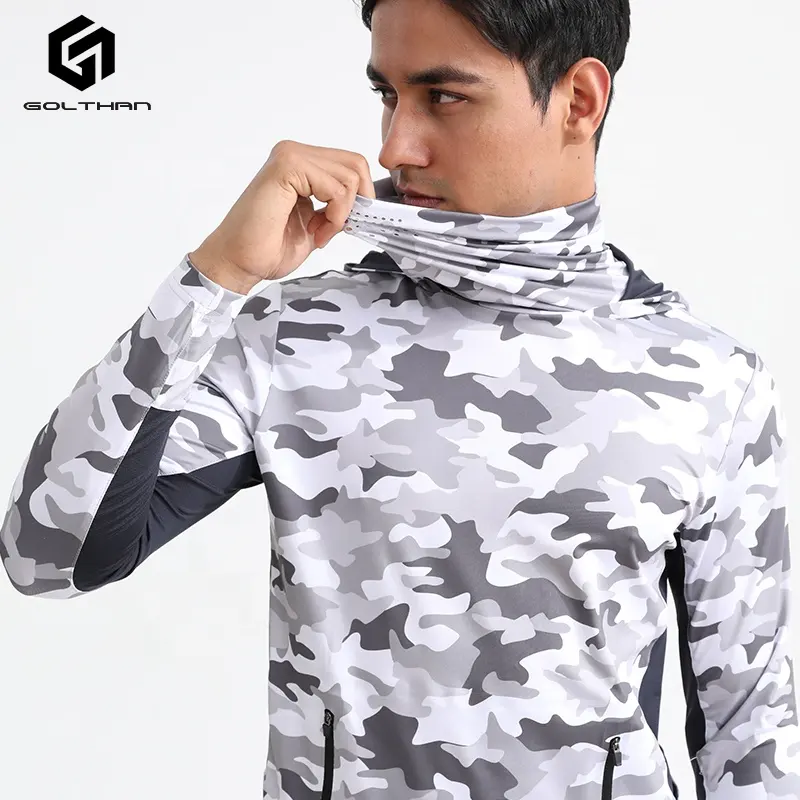Wholesale High Quality UPF50 Anti-uv Quick Dry Fishing Hoodie Camouflage Sublimation Print Fishing Shirt Hood With Mask