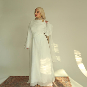 Abito Modesto con Maniche Plissettate e Scialle per Primavera 2025, <span class=keywords><strong>Abbigliamento</strong></span> <span class=keywords><strong>Islamico</strong></span> <span class=keywords><strong>Femminile</strong></span> per Occasioni Casual e Feste - Product Image 3