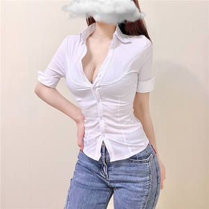 Nouvelle chemise tendance à col en V, chemise blanche ajustée, tenue professionnelle OL, tenue de travail pour technicien podique - Product Image 6