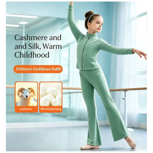 Vêtements <span class=keywords><strong>de</strong></span> danse chauds pour filles, <span class=keywords><strong>tenue</strong></span> <span class=keywords><strong>de</strong></span> yoga douce en 2 pièces, haut à manches longues ajusté et pantalon évasé pour le ballet, la <span class=keywords><strong>gym</strong></span> et les tenues décontractées - Product Image 6