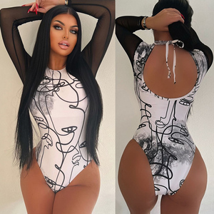 TKS <span class=keywords><strong>Tuta</strong></span> Estiva da Donna alla Moda e Sexy con Stampa in <span class=keywords><strong>Rete</strong></span>, <span class=keywords><strong>Tuta</strong></span> <span class=keywords><strong>a</strong></span> Maniche Lunghe con Spacco Alto per Donne - Product Image 2