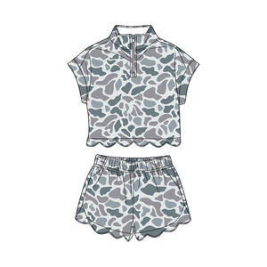 Conjunto Infantil GSSO3569 Personalizado, Estampado de Camuflaje Oscuro, Estilo Casual, Manga Corta, para Niñas Activas, Venta al Por Mayor - Product Image 6