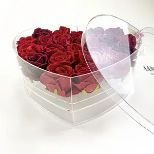 heart shape round transparent clear black mirror single preserved flower acrylic rose box with drawer