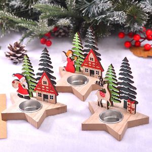 Christmas Home Decor <b>Xmas</b> Tree Santa Claus Shaped Holder Gift Family Elk Angle Wooden Table Sign for Candle - Product Image 2
