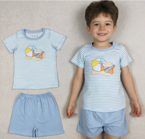 Conjunto de Ropa de Verano RTS Boutique para Niños, Camiseta y Pantalones Cortos con Bordado de Castillo de Arena, Conjuntos de Ropa para Hermanos - Product Image 3