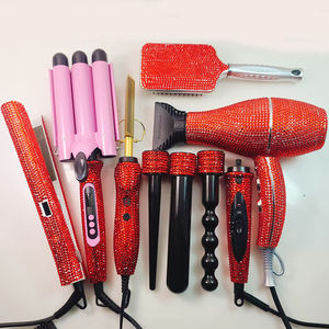 Ensemble d'outils capillaires professionnels 3/4/5/6 pièces pour salon de coiffure, comprenant un sèche-cheveux et un fer à boucler triple canon brillant - Product Image 1