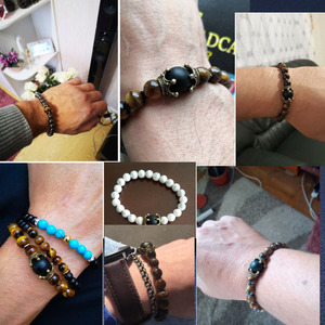 Nouveau charme mode bijoux naturels élasticité Antique couronne bleue oeil de tigre pierre perlé hommes <span class=keywords><strong>Bracelet</strong></span> - Product Image 3