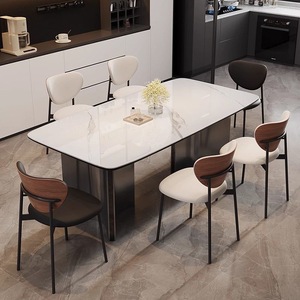 Set Moderno di Tavolo da Pranzo in Marmo <span class=keywords><strong>e</strong></span> <span class=keywords><strong>Sedie</strong></span> in Stile Lussuoso, 4-6 Posti, per Soggiorno, Ristorante, Cucina, Design in Metallo - Product Image 6