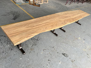 Forma natural topo borda viva cinza madeira rústica grande madeira restaurante mesa de jantar restaurante japonês mesa mobiliário superior - Product Image 5