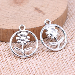 Pendentif cercle encadré motif marguerite en alliage de zinc argenté antique <span class=keywords><strong>pour</strong></span> porte-<span class=keywords><strong>badge</strong></span> de club de jardinage - Product Image 2