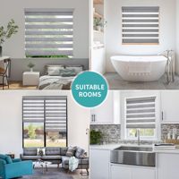 Persianas de cebra sin taladro para ventanas, persianas de cebra de privacidad de doble capa inalámbricas para ventanas de interior, persianas transparentes fáciles de instalar