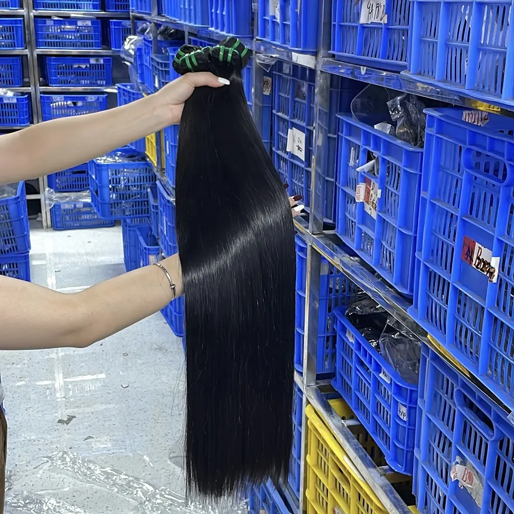 شعر خام فيتنامي غير معالج طبيعي حريري طويل ناعم وصلات شعر أصلي منسدل بشكل مزدوج من المورد بسعر الجملة