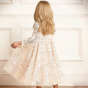 Abiti Eleganti Floreali per Ragazze Hongbo con Maniche Lunghe Trasparenti e Decorazioni in Pizzo Design Stampato per Feste - Product Image 4