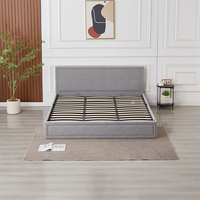 Einfaches, günstiges, schönes, dickes Kopfteil, Leinen, Grau, Weiß, Bett, getuftet, Queen-Size, King-Size, Gaslift-Bettrahmen mit Stauraum