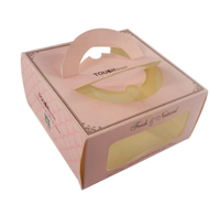 Cajas de papel personalizadas para pastel rosa, embalaje para pasteles, ventana, comida, cartón, pastel, panadería, queso de madera