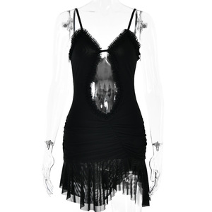 Minivestido sin espalda con malla y recortes, con capa transparente para mujer - Product Image 5