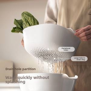 LANZYLO ODM 双层塑料蔬菜清洗篮带排水和滤水功能多功能厨房工具 - Product Image 3