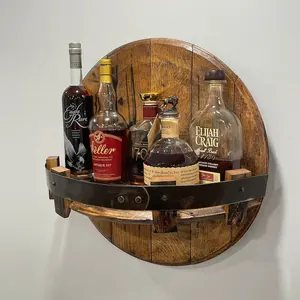 Étagère en bois Bourbon whisky baril fabriqué à la main mural casier à vin comptoir rond whisky affichage organisateur support