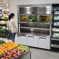 Congélateur double température avec porte vitrée, LED bleue, faisceau central chauffant, compresseur Dongbei, pour supermarché et marché de produits frais