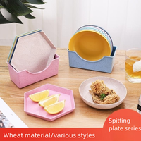 Ensemble de 5 plats à collation minimalistes et écologiques Assiette en plastique avec paille de blé non toxique Plateau de service pour bonbons aux fruits Plateau pour os de plantes