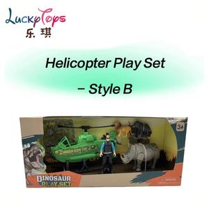 Juego de dinosaurios simulados con Figura de plástico, helicóptero, accesorios de madera, mundo de animales salvajes, juguete educativo para edades tempranas para niños - Product Image 3