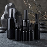 Ensemble de flacons cosmétiques en verre noir, pompe à lotion, compte-gouttes, vaporisateur, bouchon, contenants vides rechargeables pour soins de la peau, vente en gros, logo personnalisé