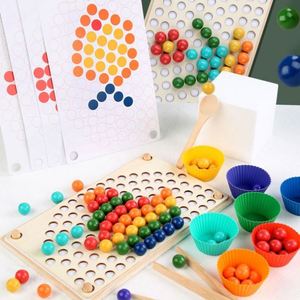Boys Girls New Arrival 3 in 1 Toddler Learning Color Sorting Rainbow Clip Bead Board Games - Product Image 5