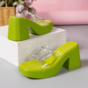 Sandálias Femininas Novas de Verão Moda com Lantejoulas Chinelo com Pedrarias Plataforma Salto Alto - Product Image 3