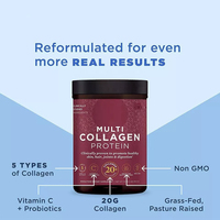 Poudre de protéines multi-collagènes types I, II, III, V et X - 20g + Vitamine C et Probiotiques (454g) pour adultes, sans gluten, antioxydant, beauté