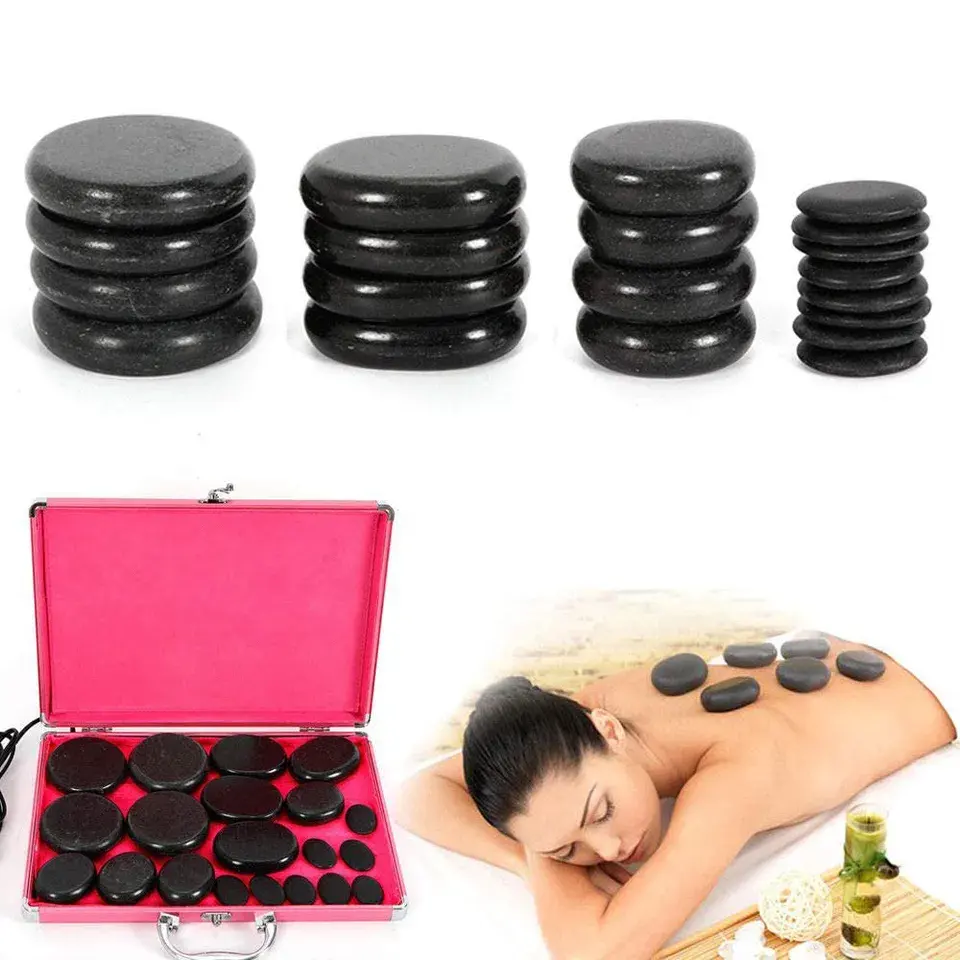 Beauty salon spa energia natural pedra quente aquecedor massagem aquecedor conjunto alumínio aquecimento caixa com 20pcs pedras