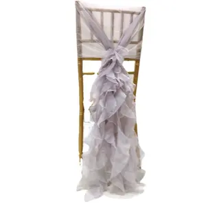 Fancy Organza Curly Willow Chair Cover Sash Ruffled Wedding Chair Covers Organza Wedding Chair Hood Sash